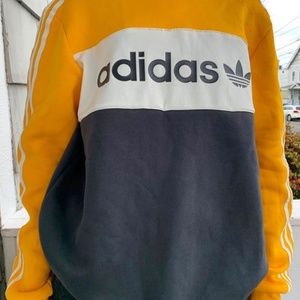 Adidas Grey and White Men's Crewneck